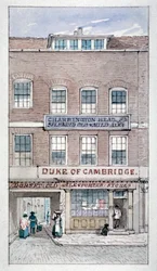 Ansicht der Duke of Cambridge Tavern, Shoe Lane, City of London, ca. 1840
