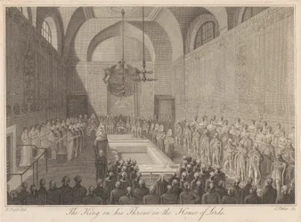 König auf seinem Thron im House of Lords