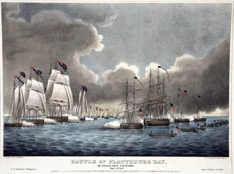 Schlacht von Plattsburg Bay: McDonoughs Sieg, veröffentlicht 1840 (handkolorierter Stich)