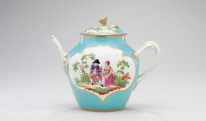 Worcester Teekanne und Deckel, ca. 1770