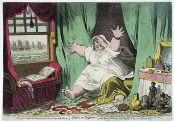 Didos Verzweiflung, Karikatur, die sich über die Beziehung von Horatio Nelson und Lady Emma Hamilton lustig macht