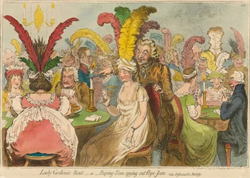 Lady Godinas Gesellschaft,-oder-Peeping-Tom spioniert Pope-Joan aus, 1796