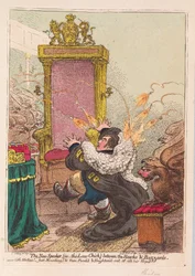 Der neue Sprecher, (d.h. das Gesetz-Küken) zwischen Falken und Bussarden, veröffentlicht 1800 (handkolorierte Gravur)