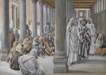 Jesus wandelt in der Säulenhalle Salomos, Illustration aus „Das Leben unseres Herrn Jesus Christus“, 1886-96