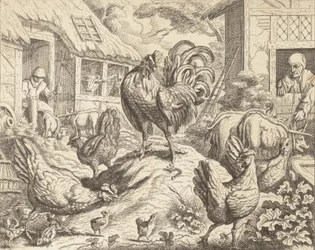 Der Hahn und der kostbare Stein, aus Äsops Fabeln, ca. 1760