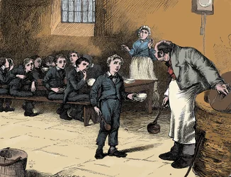 Szene aus Oliver Twist von Charles Dickens, 1836