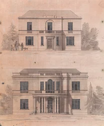 Vorbereitende Zeichnung für Designs 7 und 8, Platte 5 einer Sammlung von Designs für ländliche Rückzugsorte