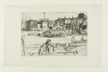 Black Lion Wharf, aus einer Serie von sechzehn Radierungen von Szenen auf der Themse (das "Thames Set")
