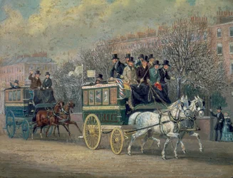 Eine Straßenszene mit zwei Omnibussen, 1845