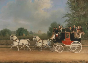 Der London-Faringdon Kutschwagen passiert Buckland House, Berkshire