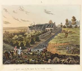 Vorderansicht des Bauernhofs von La Haye Sainte, aus 
