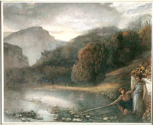 Landschaft mit einem Tempel und pastoralen Figuren