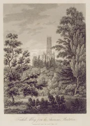 Fonthill Abbey von der amerikanischen Plantage, veröffentlicht von W. Clarke, New Bond Street, 1812