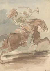 Trompeter auf galoppierendem Pferd