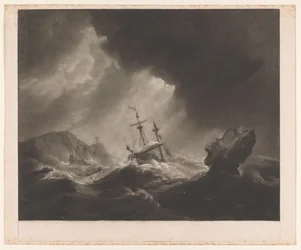 Sturm auf See mit Schiffbruch und sinkendem Schiff