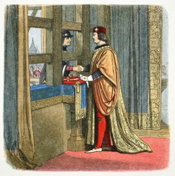 Treffen von Edward IV. von England und Ludwig XI. von Frankreich in Picquigny, Frankreich, 1475