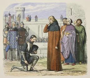 Treffen von Richard II. und Henry Bolingbroke, bei dem Henry den Thron fordert, aus A Chronicle of England BC 55 to AD 1485, veröffentlicht in London