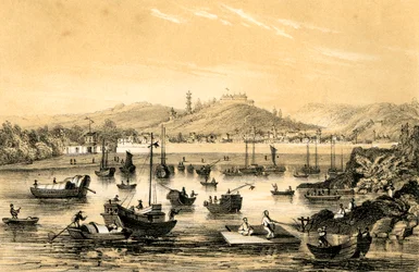Ningbo, einer der fünf Häfen, die durch den letzten Vertrag für den britischen Handel geöffnet wurden, China, 1847