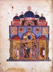 Illustration aus Homilien über die Jungfrau, byzantinisches Manuskript
