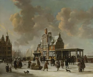Das Paalhuis und die Nieuwe Brug, Amsterdam, im Winter