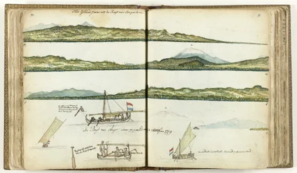 In der Bucht von Anjer ein Prau mit Posthalter