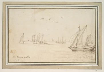 Segelboote, eine Stadt in der Ferne
