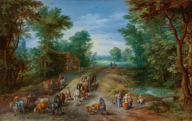Waldlandschaft mit Reisenden, 1610