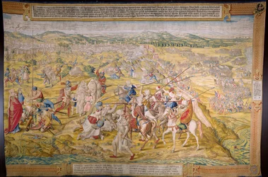 Flämische Tapisserie. Serie „Die Eroberung von Tunis“: Die Einnahme von Tunis. Entwurf von Jan Cornelisz Vermeyen. Werkstatt Willem de Pannemaker, Brüssel. Um 1545.
