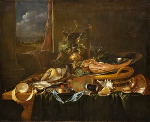 Stillleben mit Austern und gekochter Ochsen-Zunge