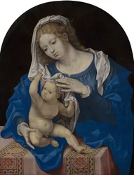 Madonna und Kind spielen mit dem Schleier