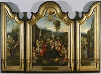 Die Heilige Familie mit der Heiligen Katharina und der Heiligen Barbara Triptychon, ca. 1505