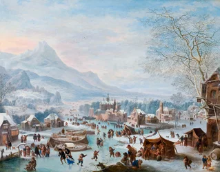 Winterszene mit Schlittschuhläufern