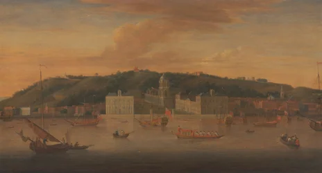 Ansicht von Greenwich vom Fluss mit vielen Booten