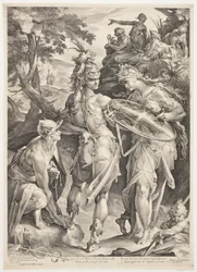 Minerva und Merkur rüsten Perseus für seine Begegnung mit Medusa