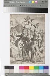 Minerva, geführt von Herkules und Mars