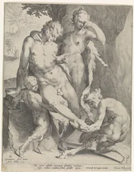 Oreaden entfernen einen Dorn aus dem Fuß eines Satyrs