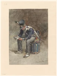 Sitzender lesender Tambour der Infanterie