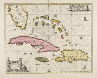 Genaue Darstellung der Inseln Hispaniola und Kuba mit umliegenden Inseln