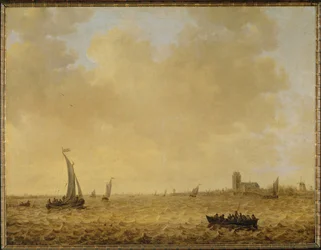 Meereslandschaft. Blick auf Dordrecht im Hintergrund