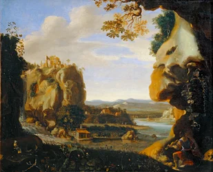 Orpheus spielt Geige am Eingang zur Unterwelt