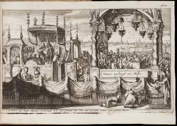 Die große Wasserweihe in Moskau (Russland) (jährliche religiöse Zeremonie mit Prozession) - Werk von Jan (Johannes) Luyken (1649-1712), Gravur (20,1x30 cm)