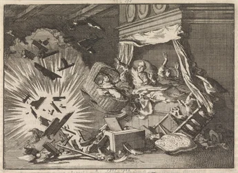 Explosion einer Bombe in einem Haus an der Ebbingestraat in Groningen, 1672
