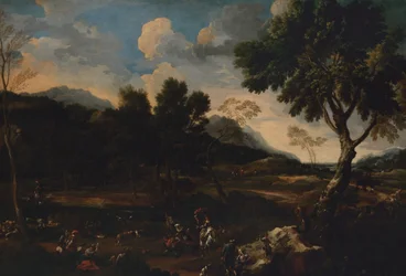 Landschaft mit einem Kampf zwischen zwei Widdern, ca. 1640