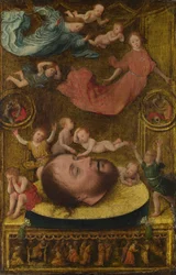 Der Kopf von Johannes dem Täufer, mit trauernden Engeln und Putti, frühes 16. Jahrhundert