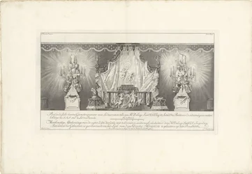 Rückseite des Saals mit dem Prunkbett von Prinz Wilhelm IV, 1751