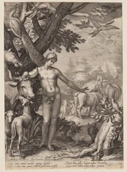 Adam benennt die Tiere, aus der Geschichte der ersten Eltern der Menschheit