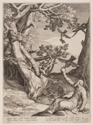 Elija in der Wüste von Raben gefüttert, aus Vier Szenen aus dem Leben der Propheten, Jesaja, Ahajah und Elisa