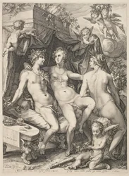 Venus auf einer Couch zwischen Bacchus und Ceres