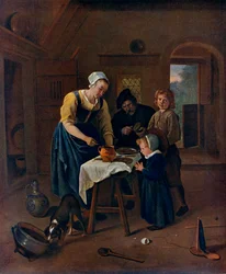 Eine Bauernfamilie beim Tischgebet vor dem Essen, ca. 1665, 1912