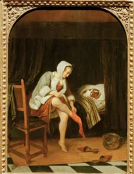 Frau bei der Toilette